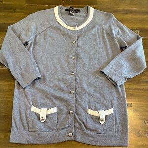 Vintage Coach Merino Wool Cardigan 3/4 Sleeve Preppy Classy Old Money Gray Flaw